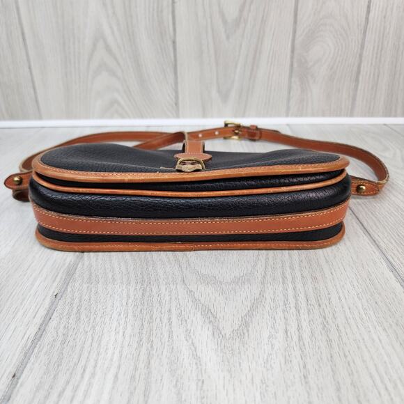 Vtg Dooney & Bourke Pebble Leather Crossbody Purse Black Brown Trim Shoulder Bag - Picture 14 of 16
